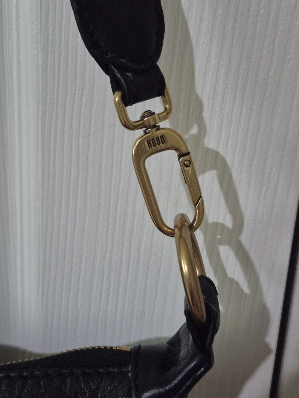 HOBO Black Crescent Leather Crossbody with Gold Hardware